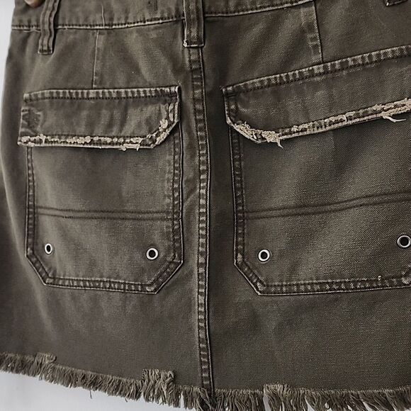 Free People Tahini Green Denim Canvas Frayed Hem Mini Skirt 27 (box12) - Picture 7 of 11